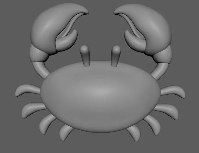 Crab prop in untextured clay, front view.
